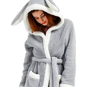 Rabbit ears hood plush fleece robe S